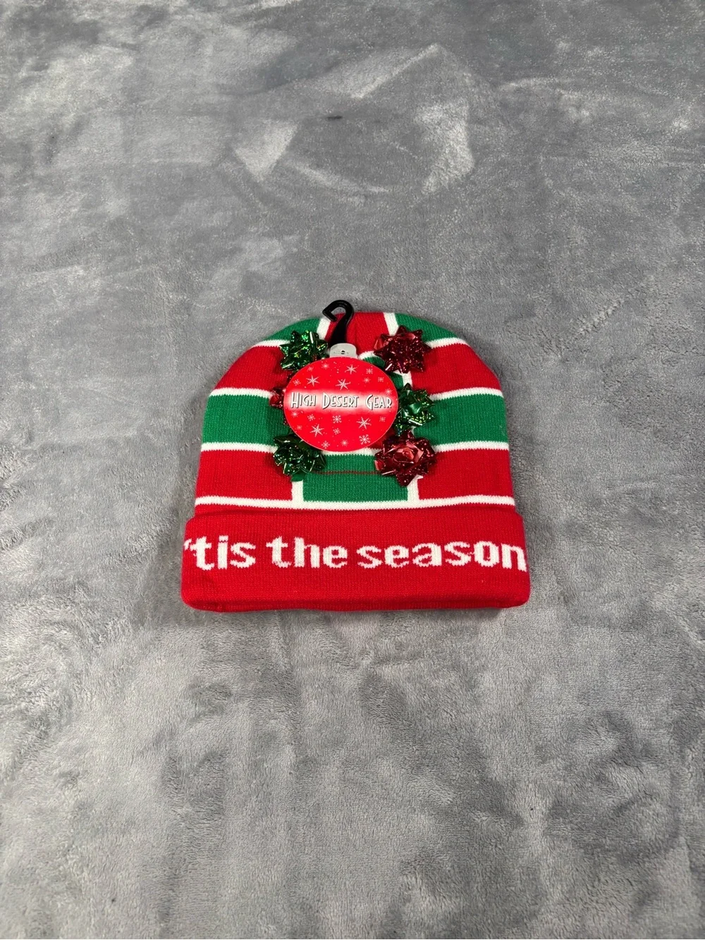 'Tis The Season Striped Holiday Beanie Hat - Red & Green